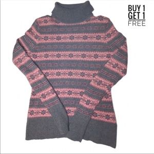 Garnet Hill Sweater Fair Isle Pink Grey Size Small